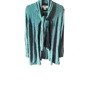 Key Lime Pie medium aqua green hacci knit cardigan‎ scarf tie detail. Runs big